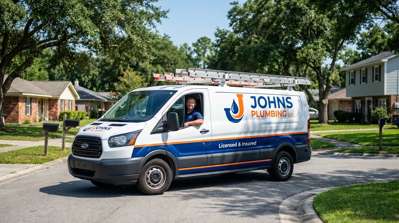 Johns Plumbing LLC service van in Massapequa, NY