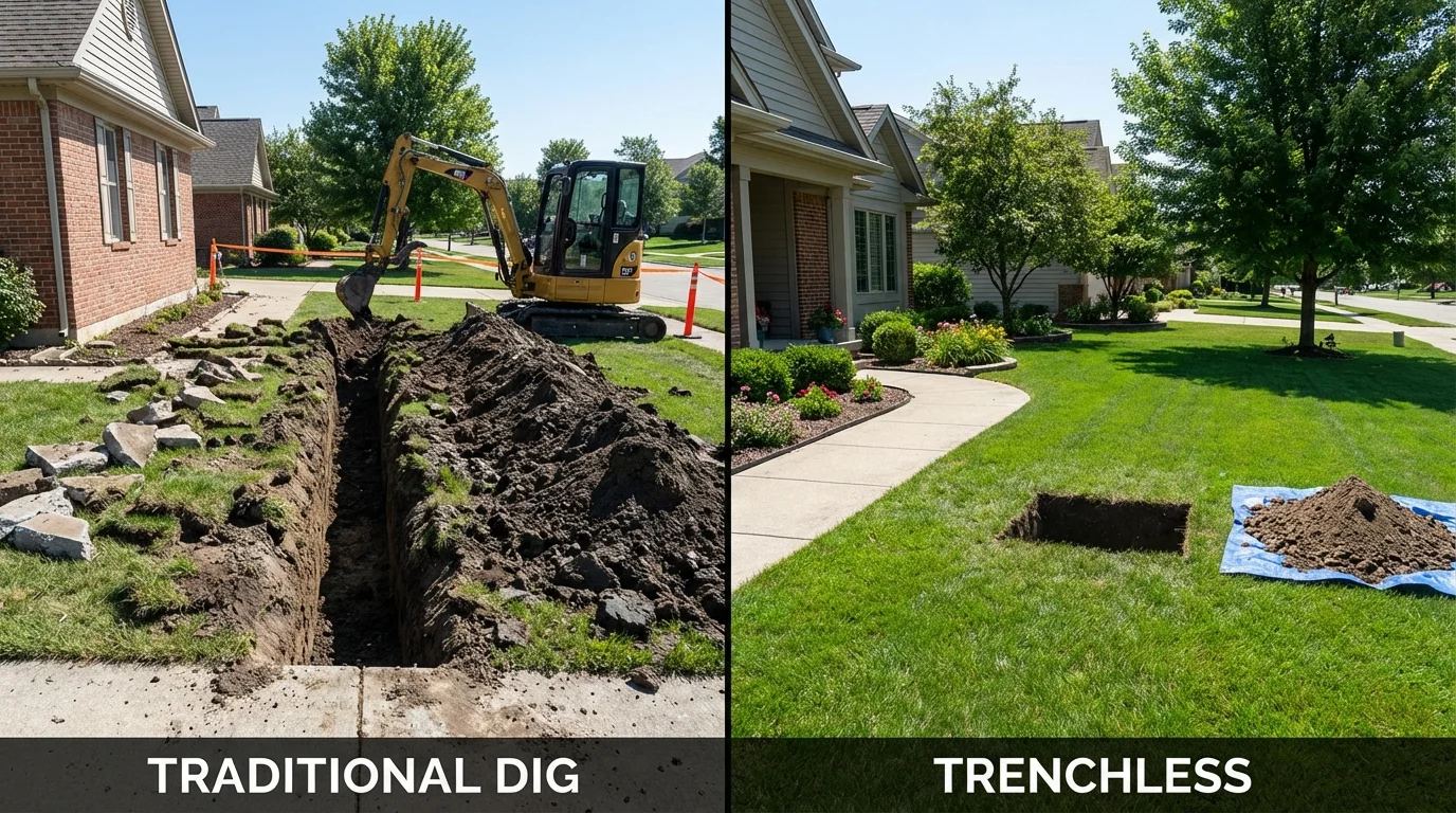 Trenchless sewer repair with minimal yard damage versus traditional excavation in Massapequa, NY